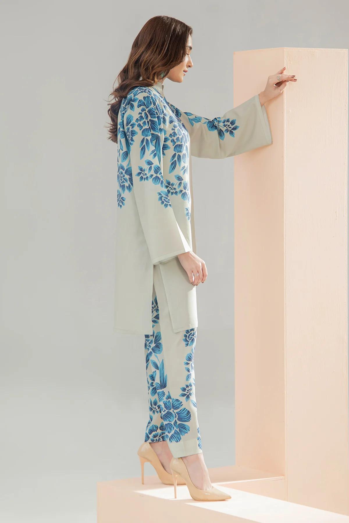 White Ocean 2 Pc Suit – Pink Floral Digital Print