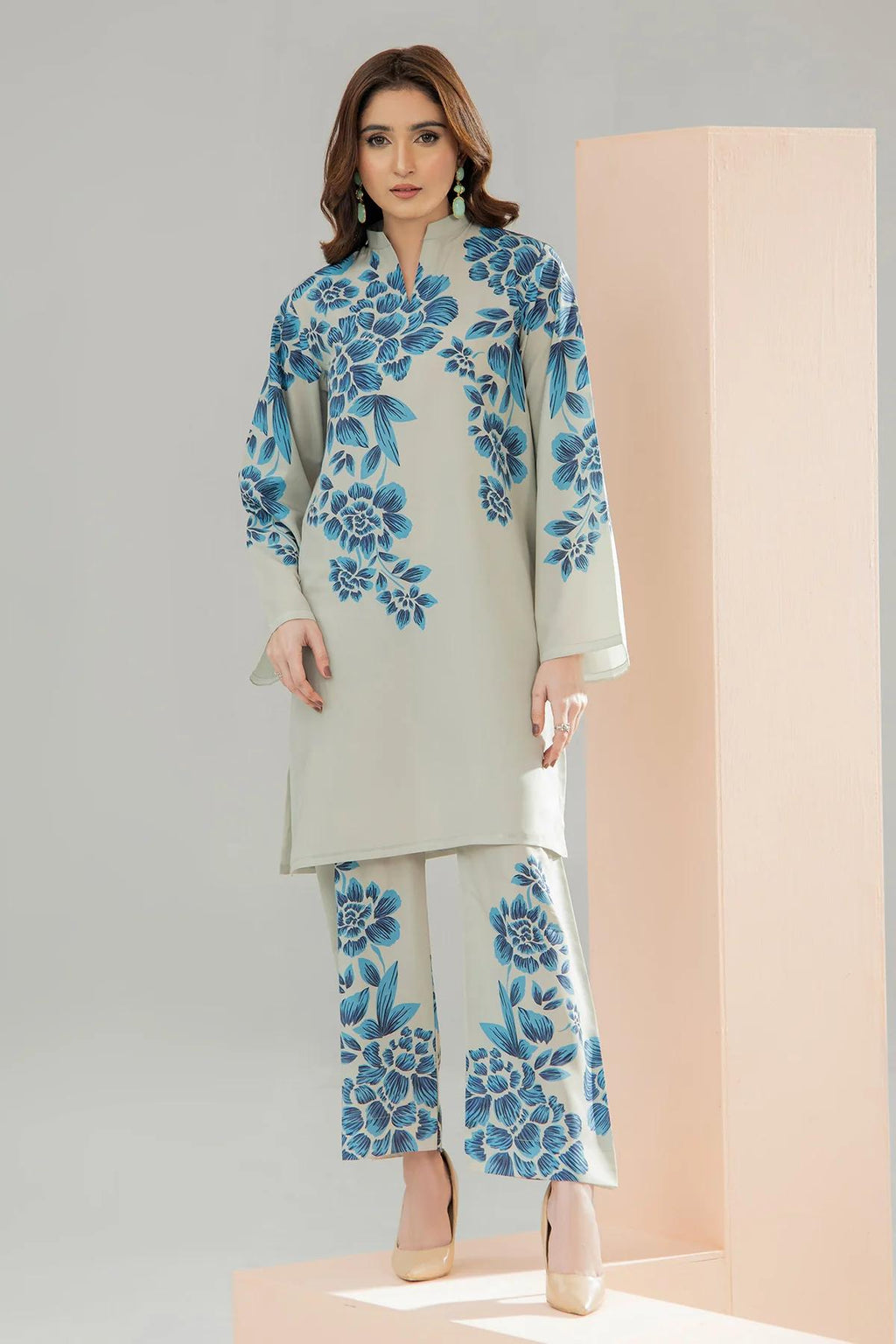 White Ocean 2 Pc Suit – Pink Floral Digital Print