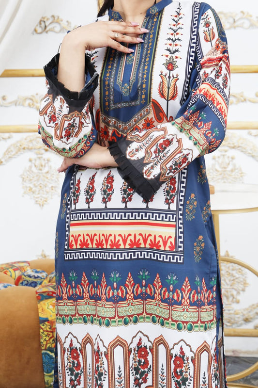 Blue Digital 2 Pcs Coord Set | Silky Lawn Ready-to-Wear