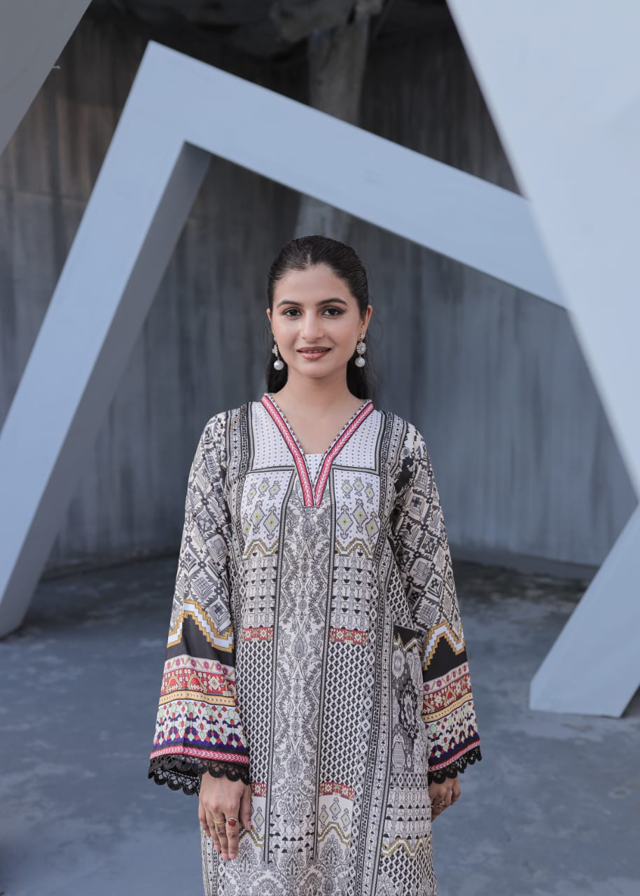 Ash Gary Digital 2 Pcs Coord Set | Silky Lawn Ready-to-Wear Outfit