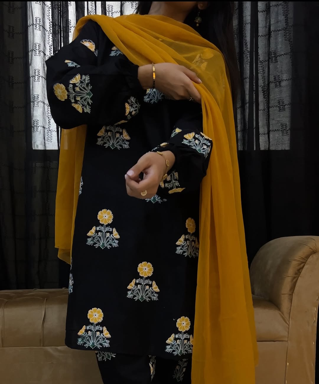 Sunlight Flower Black 2PC/3PC Suit – Premium Summer Linen